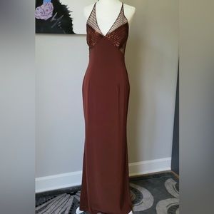 SOLD Brown Cache Long Formal Dress Beaded Bra (worn 1x) SOLD
